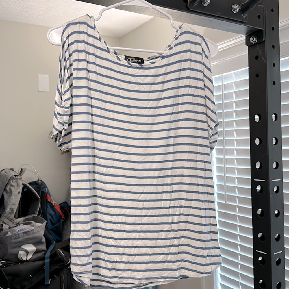 Colette, shoulder peep holes, blue strip